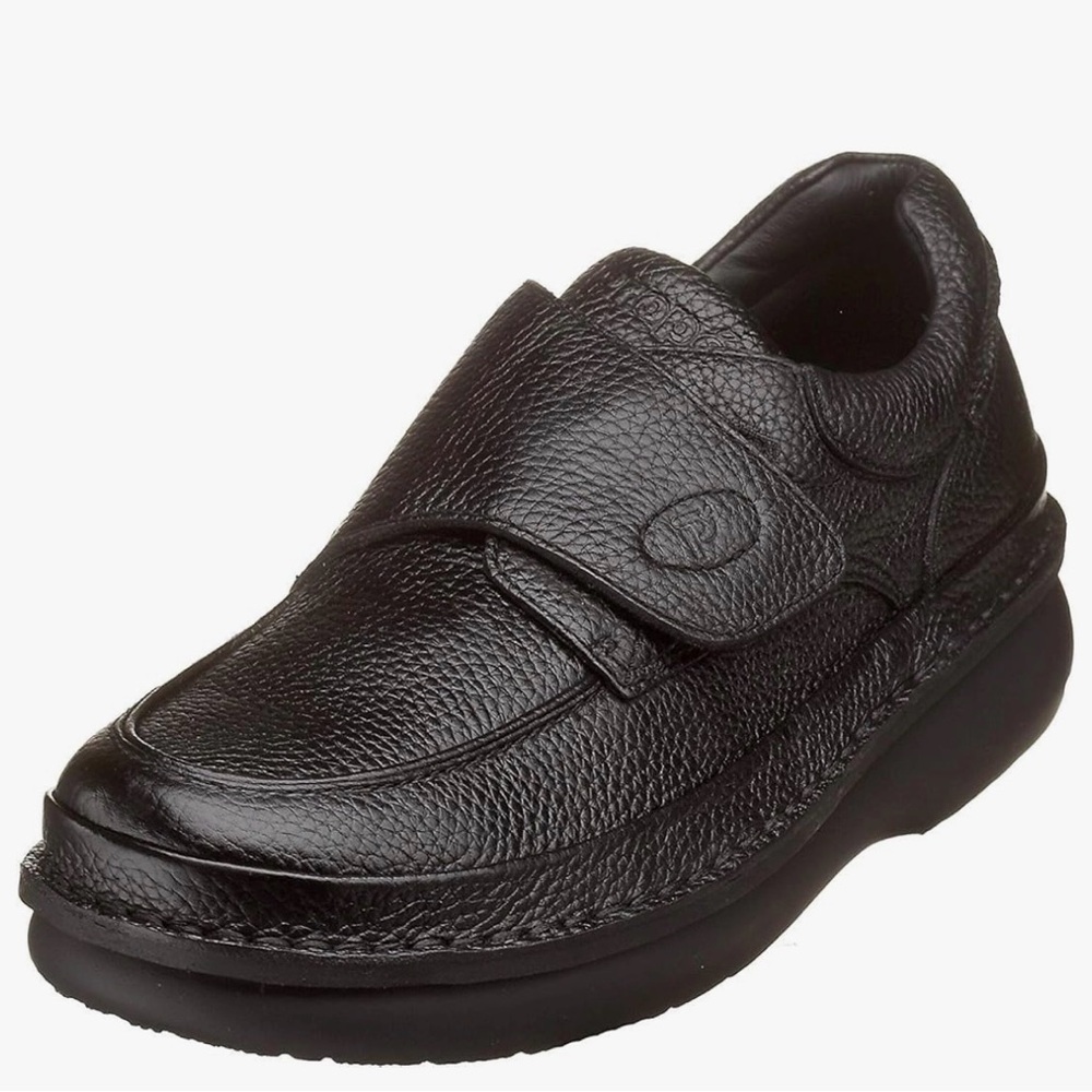 Propét Men's M5015 Scandia Strap Slip-On Black Leather Loafers comfy size 9.5